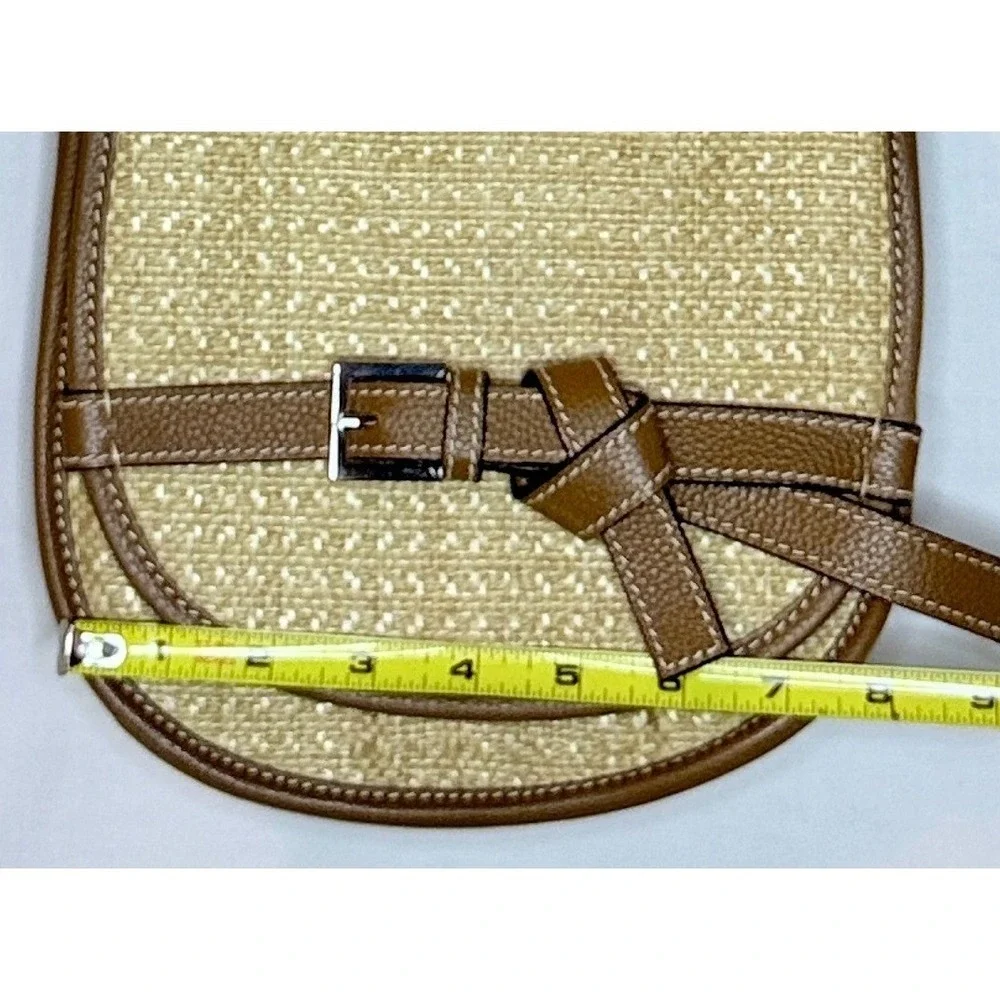 J. Jill Woven Straw Brown Leather‎ Crossbody Saddle Bag Summer Chic Straw Trend